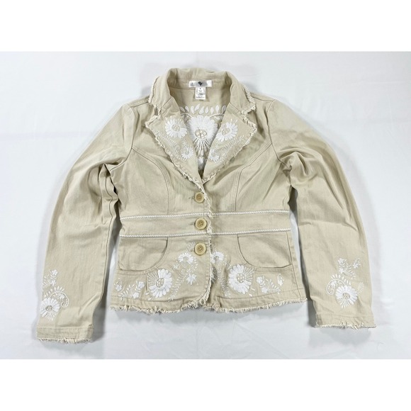 White House Black Market Jackets & Blazers - VTG Y2K Floral Embroidered Denim Jacket Blazer Boho Cottage Western Women's 8‎